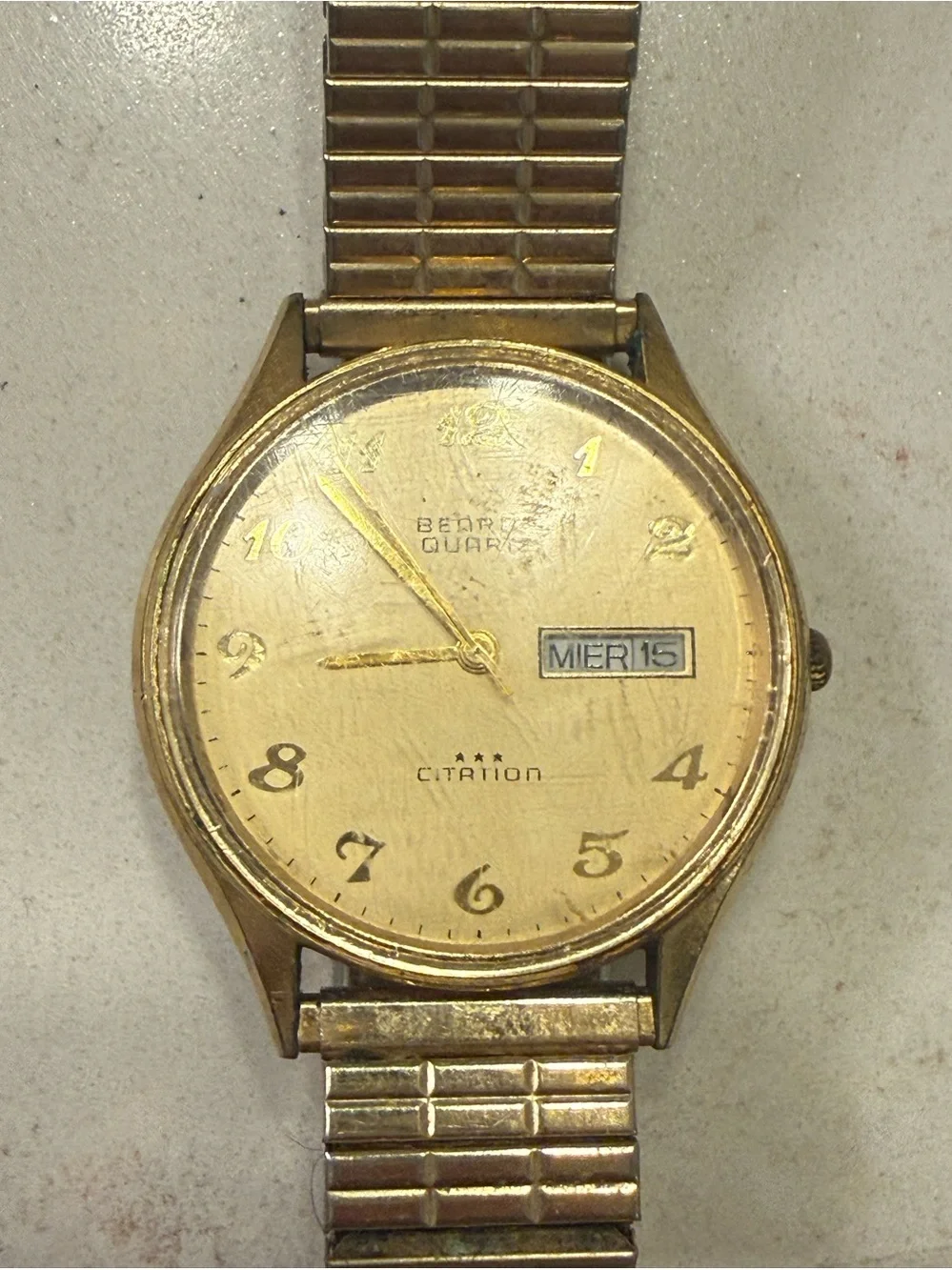 Vintage Benrus Citation 3 Star Quartz Gold Tone Day Date Men’s Watch